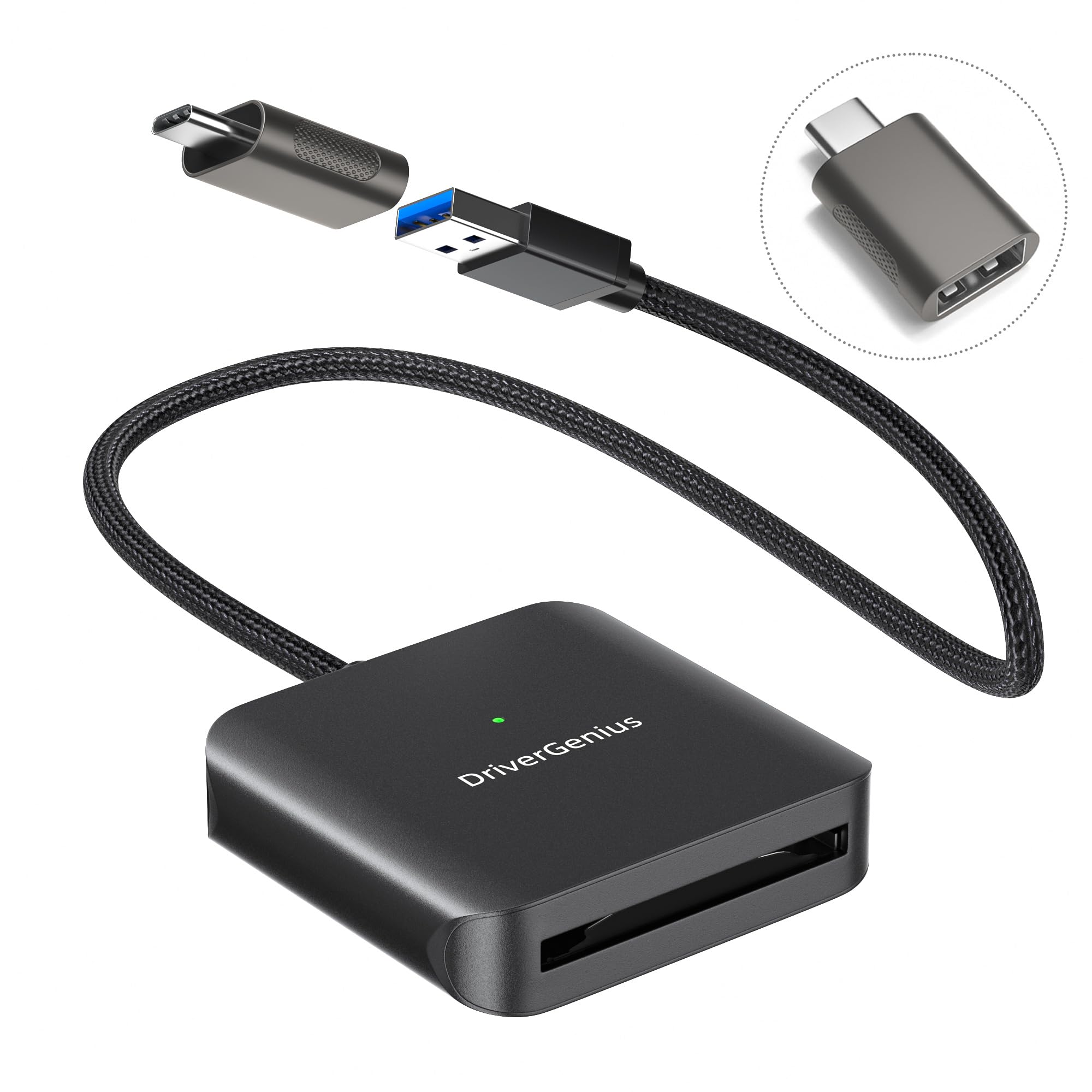 Drivergenius Cfast 2.0 Card Reader With Usb 3.0 &Usb C, 30Cm/0.98Ft Nylon Braided Cable, For Professional Photographers And Videographers (Metal, Hb083 A)